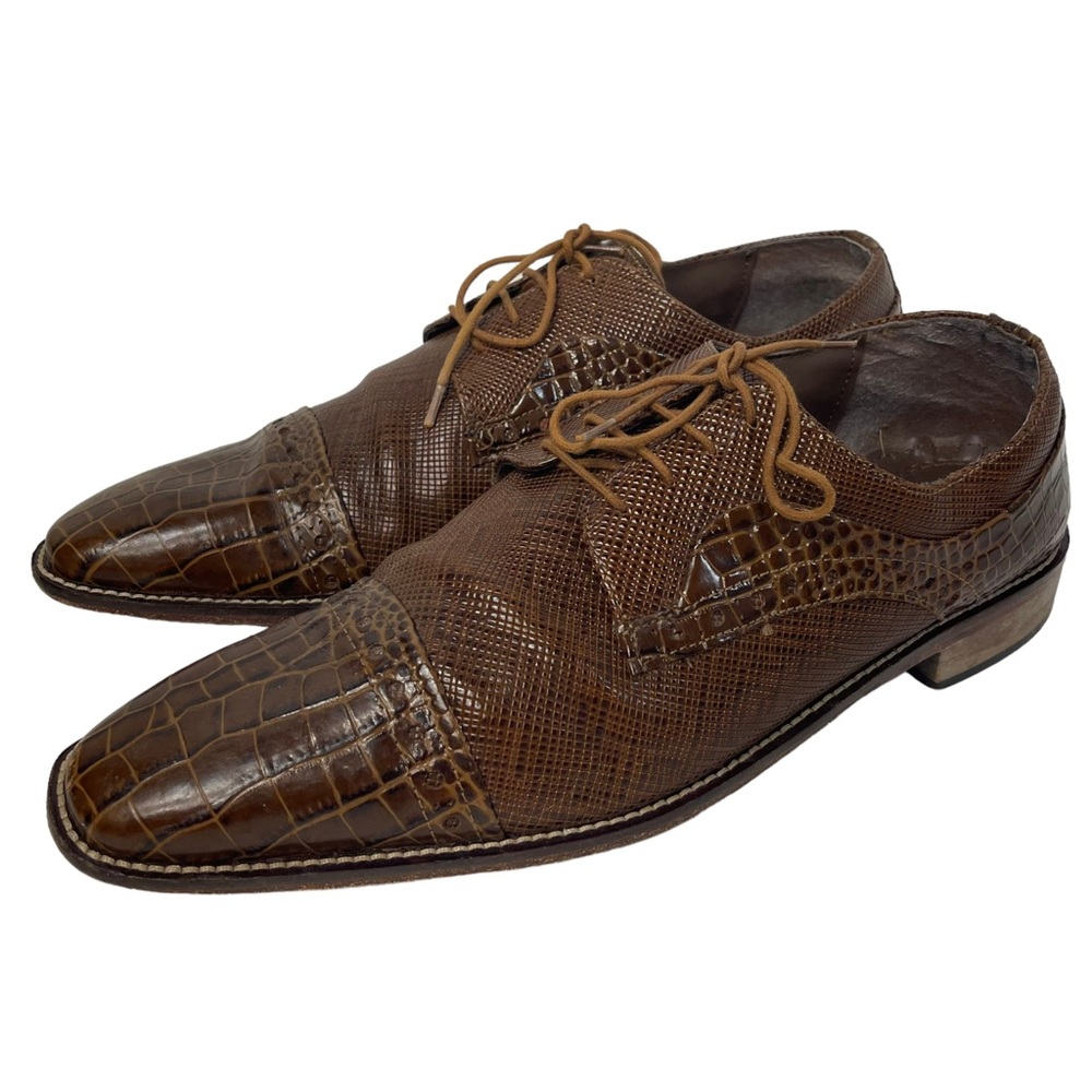 Stacy Adams Brown Leather Alligator Print Men Shoes Size 12 W Wide